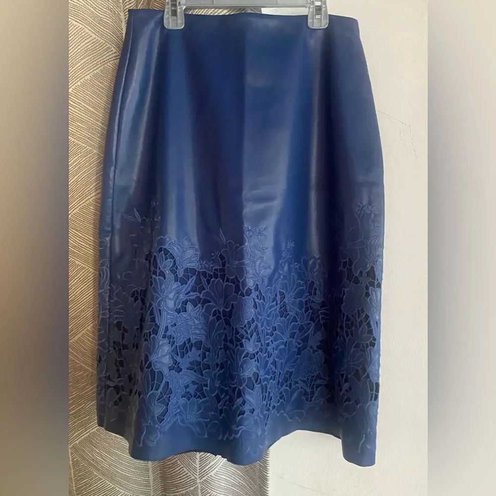 Johnny Was Jade EnidโVegan Leather Midi Skirt Navy Blue Sz Small NWT